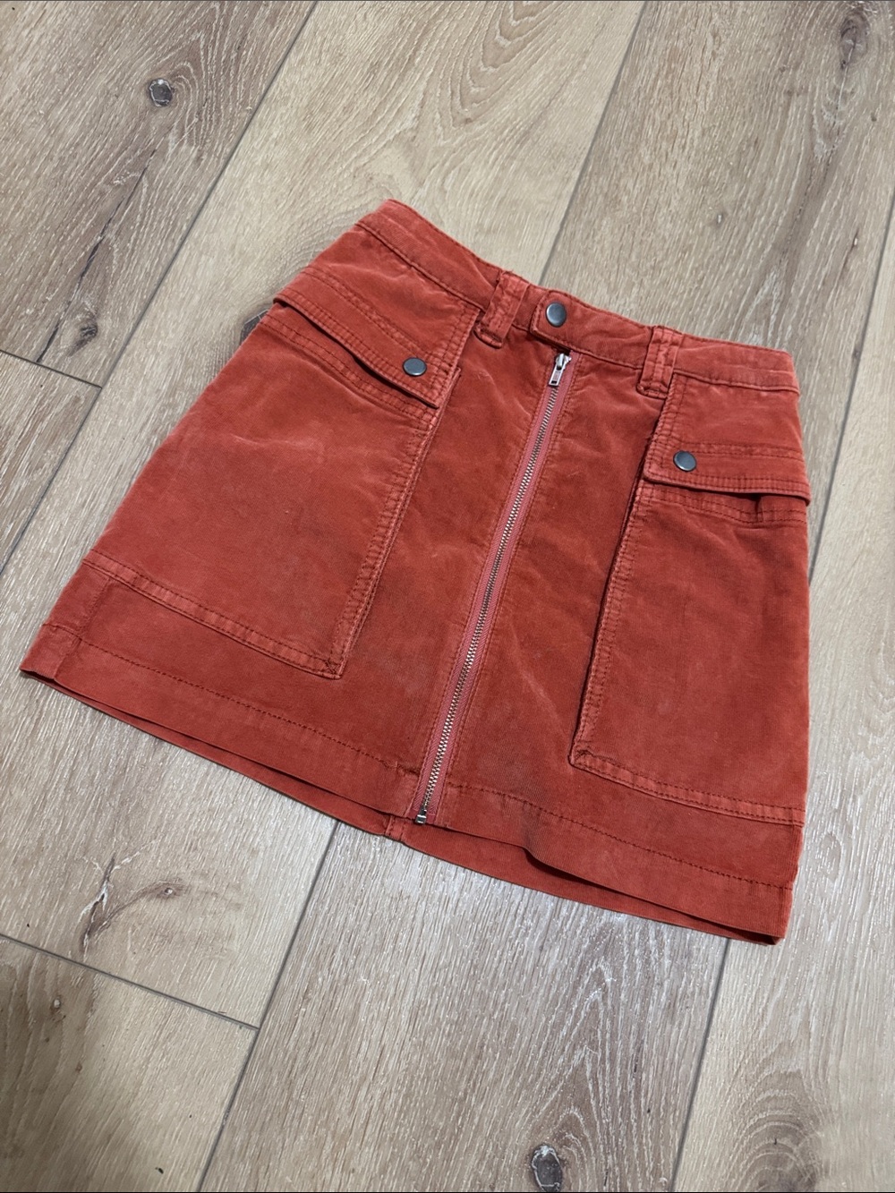 Free People Rust Orange Zip-Front Mini Skirt